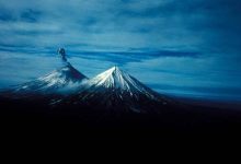 A volcano rising above the landscape