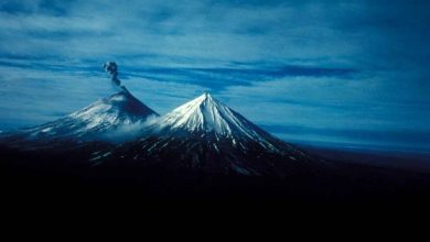A volcano rising above the landscape