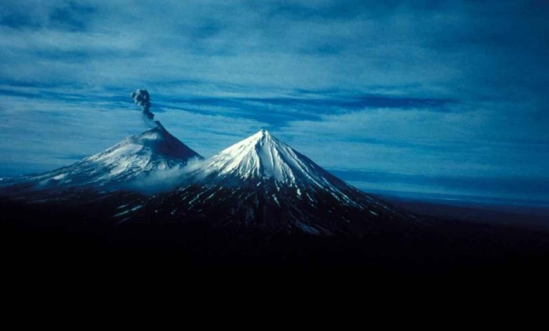 A volcano rising above the landscape